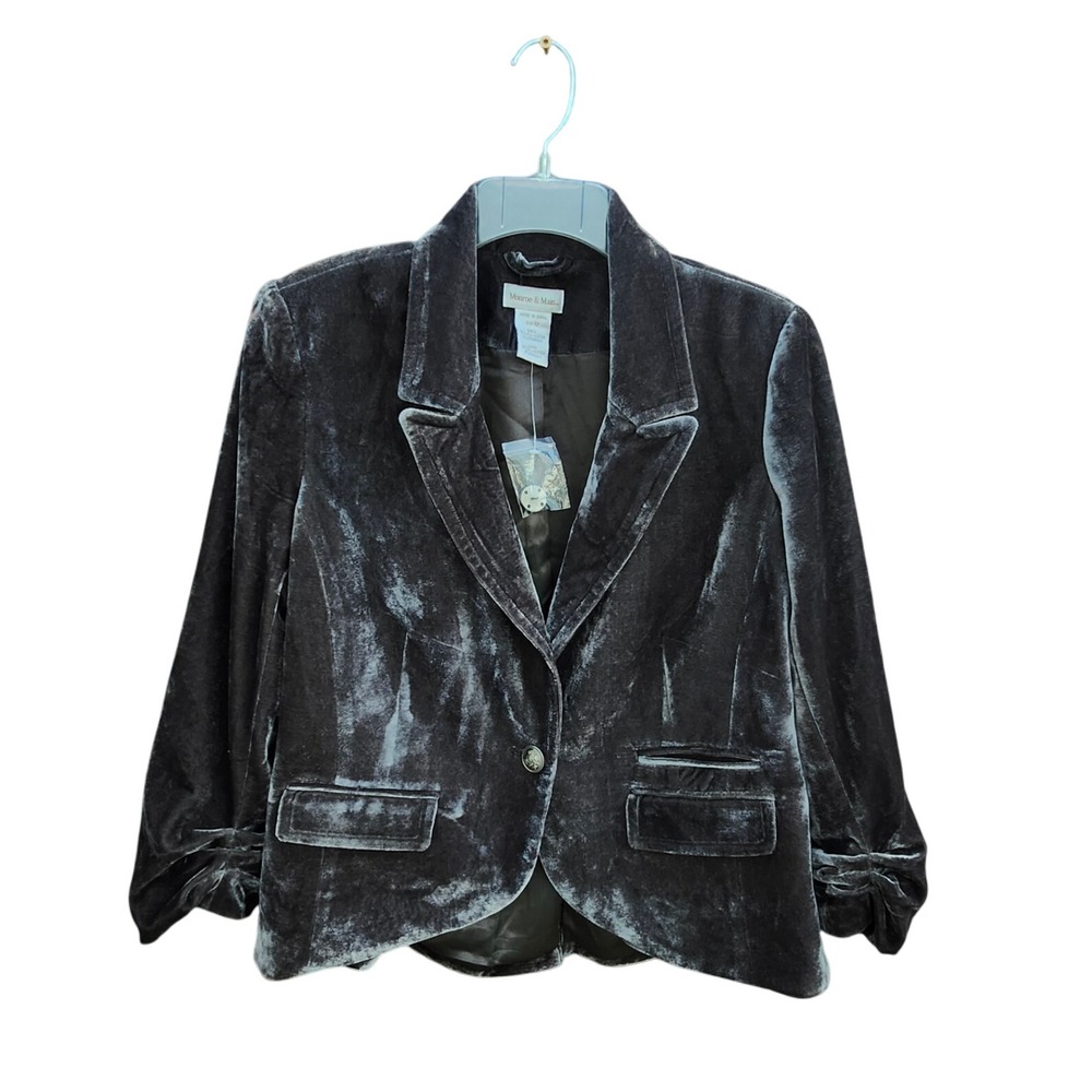 Monroe & Main Velvet Blazer Fitted Jacket Womens Size 12‎ Gray Career NWOT